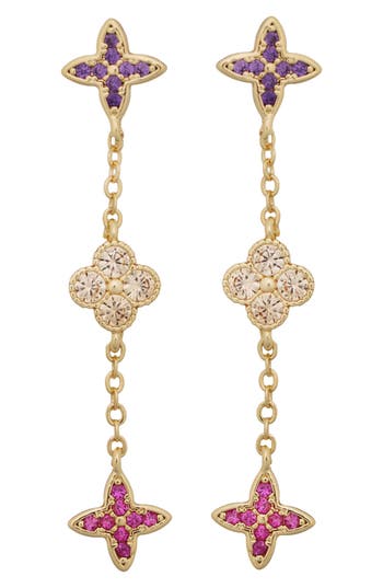Panacea Multicolor Cubic Zirconia Clover Linear Drop Earrings In Gold