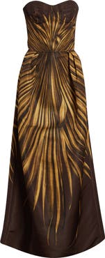 Oscar de la Renta Palm Print Strapless Faille Dress
