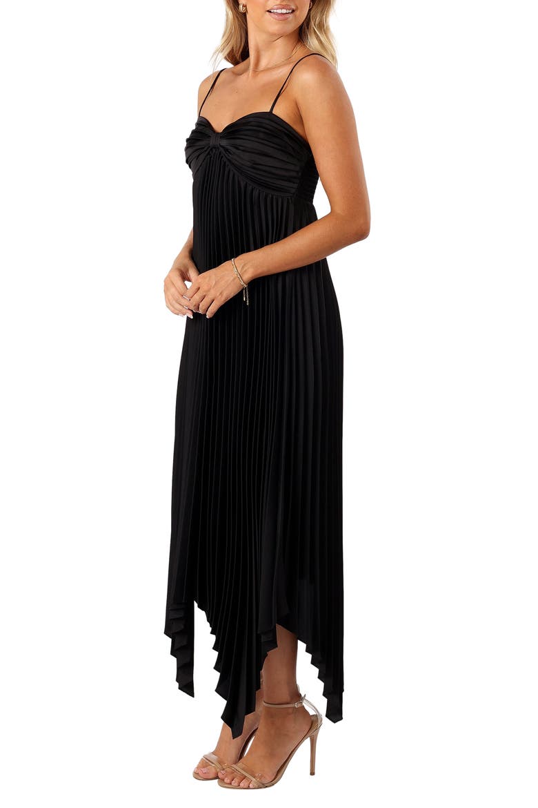 Vikki Pleated Sleeveless Satin Maxi Dress, Alternate, color, BLACK