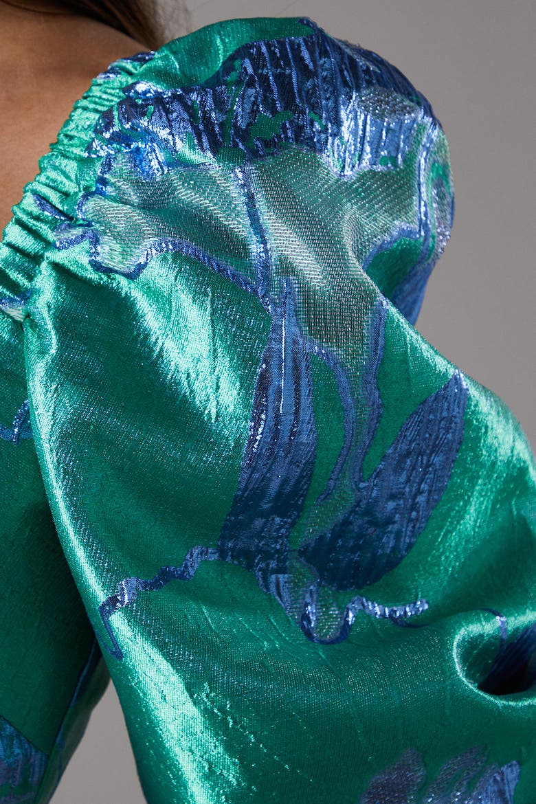Bubble Sleeve Jacquard Dress, Alternate, color, Green