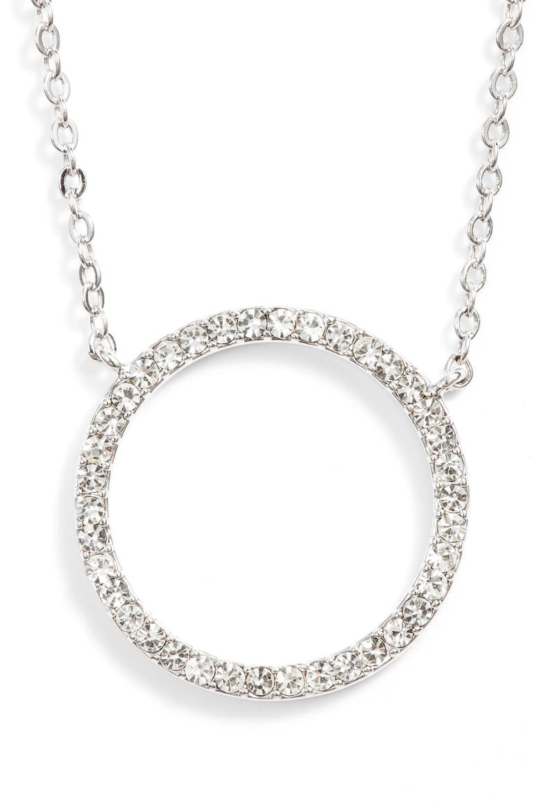 Pavé Open Circle Pendant Necklace, Main, color, CLEAR- SILVER