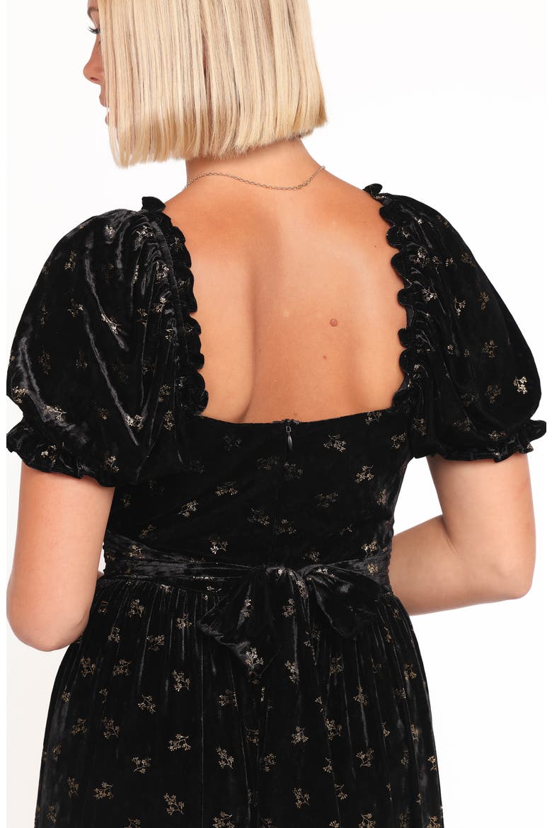 Farryn Floral Velvet Puff Sleeve Midi Dress, Alternate, color, BLACK/ GOLD VELVET