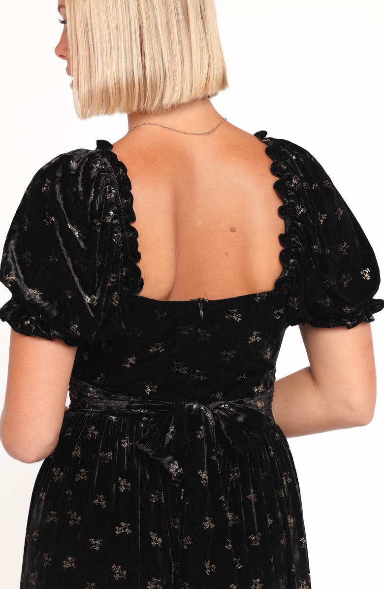 Petal & Pup Farryn Floral Velvet Puff Sleeve Midi Dress, Alternate, color, Black/ Gold Velvet