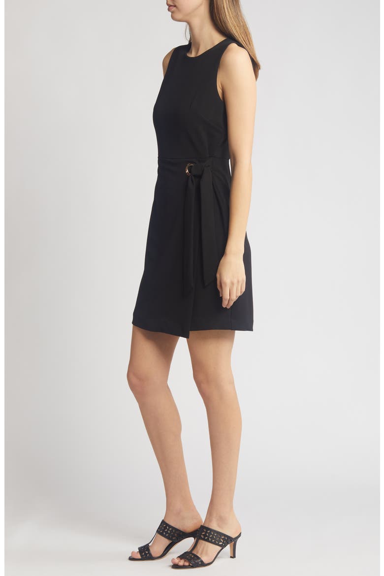 Grommet Side Tie Crepe Sheath Dress, Alternate, color, BLACK