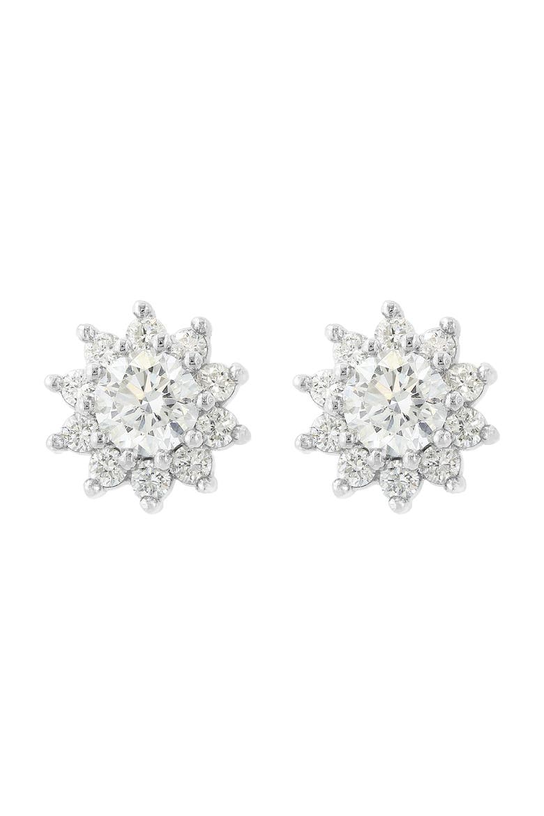 Sterling Silver Lab Grown Diamond Floral Stud Earrings, Main, color, SILVER