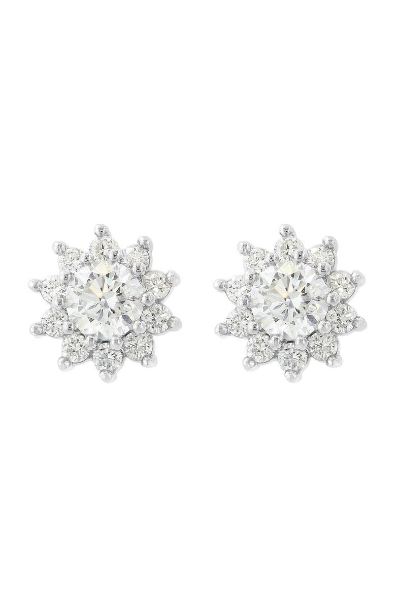 EFFY Sterling Silver Lab Grown Diamond Floral Stud Earrings, Main, color, Silver