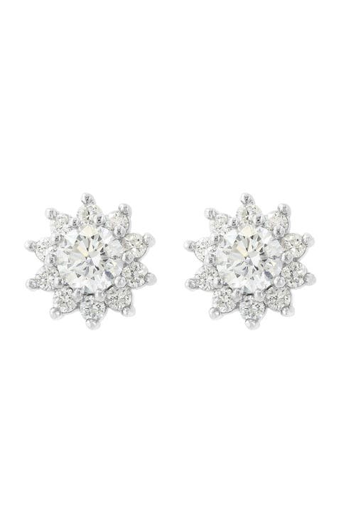 Sterling Silver Lab Grown Diamond Floral Stud Earrings