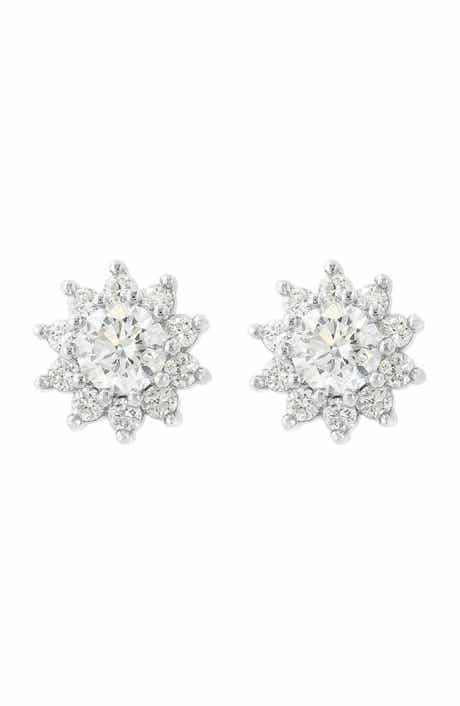 EFFY Sterling Silver Lab Grown Diamond Floral Stud Earrings