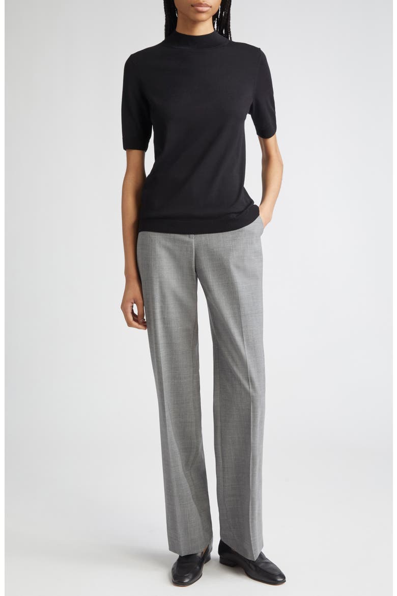 Mock Neck Short Sleeve Sweater, Alternate, color, BLACK