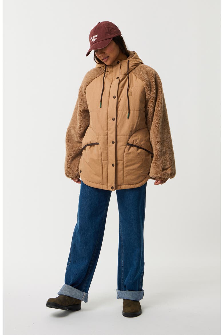 S-Series Splice Faux Shearling Sleeve Puffer Jacket, Alternate, color, BROWN