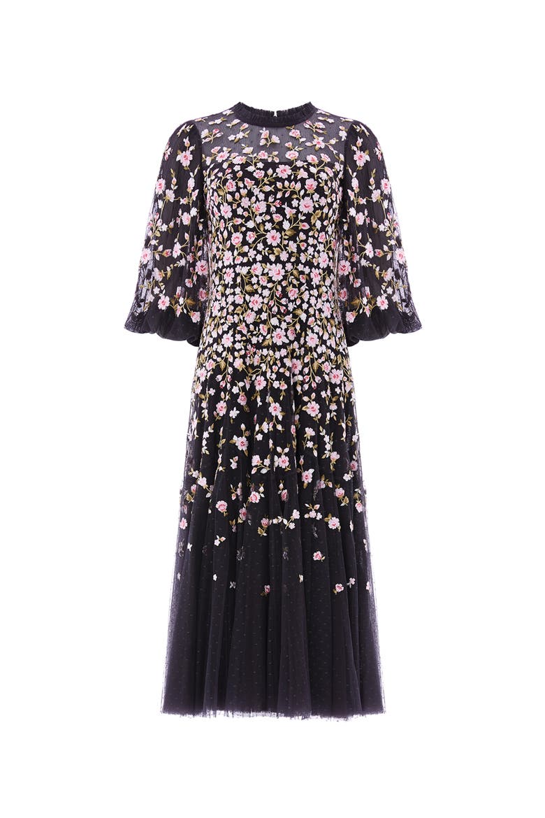 Sylvia Round Neck Ankle Gown, Alternate, color, Graphite/Multi