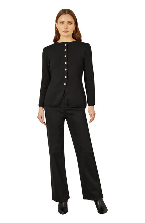 Yumi Chic Peplum Button Up Cardigan In Black