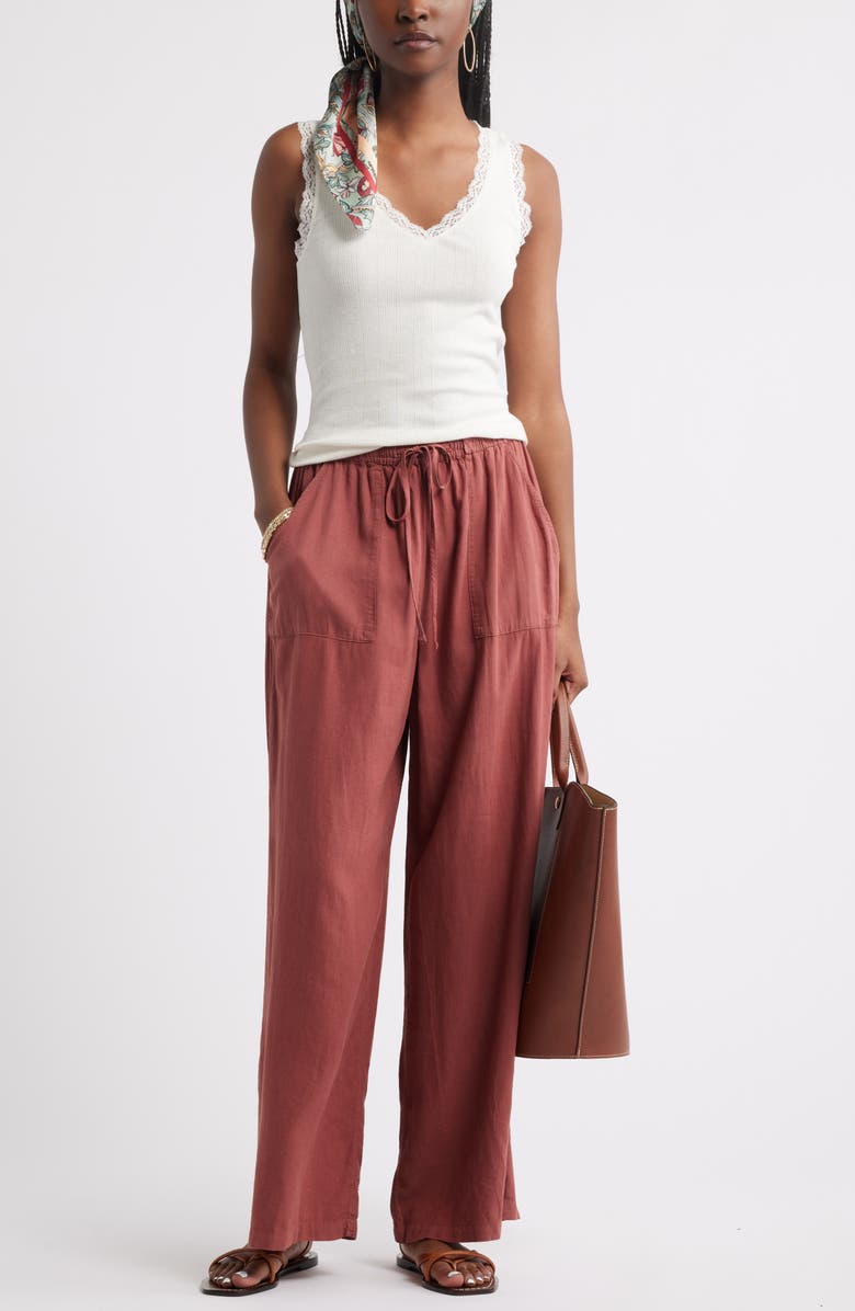 Treasure & Bond Linen Blend Pull-On Pants, Alternate, color, Brown Sable