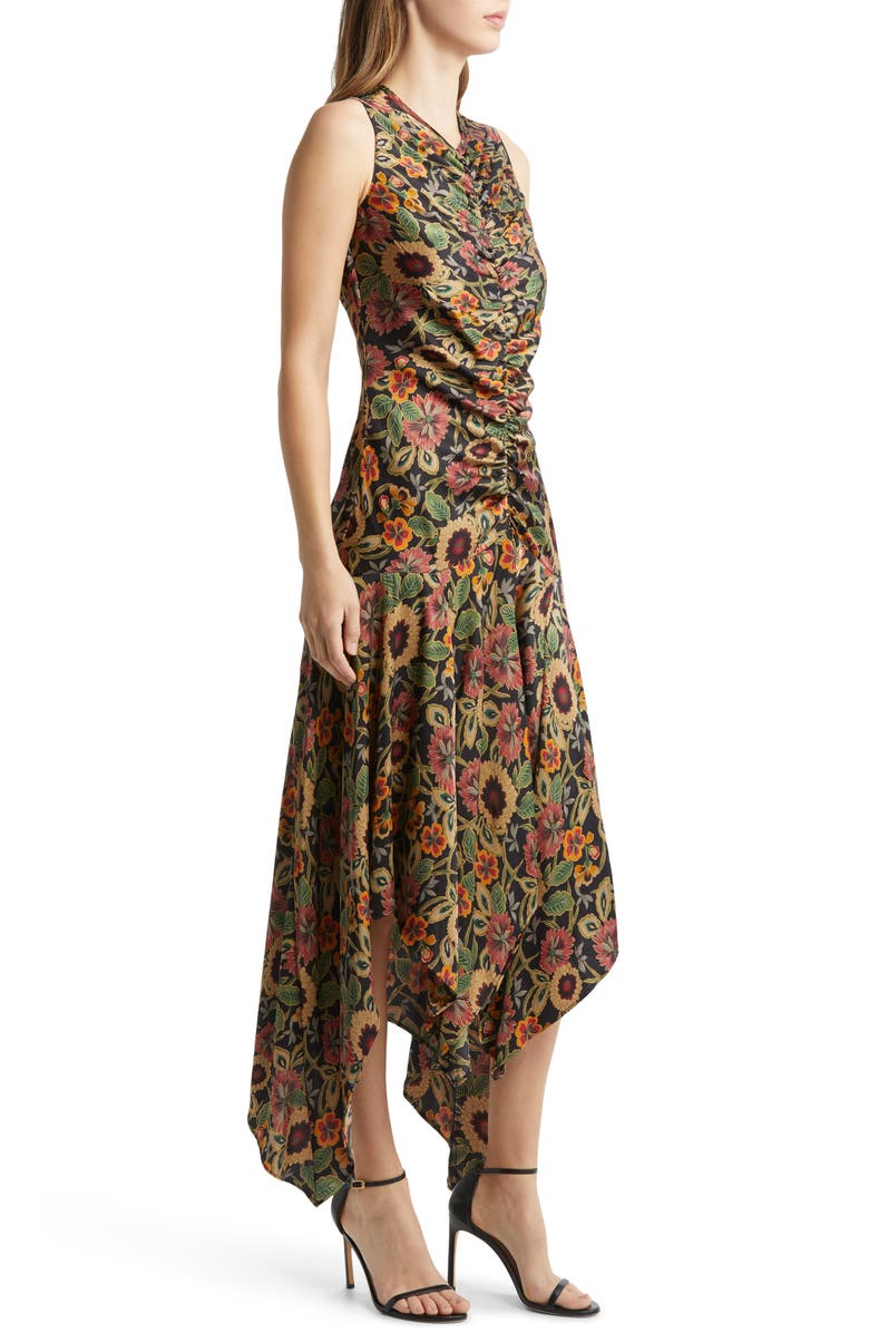 MELLODAY Floral Print Ruched Satin Midi Dress, Alternate, color,