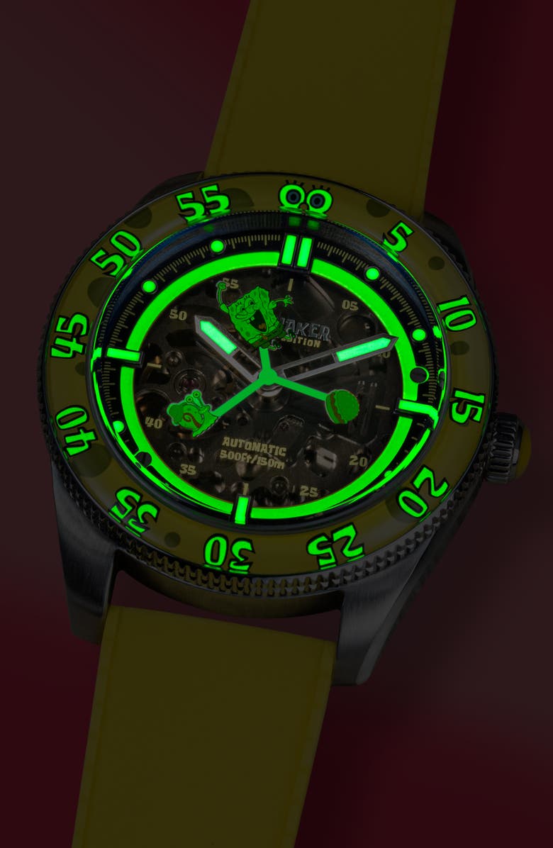 SPINNAKER x SpongeBob SquarePants Croft Midsize Automatic Rubber Strap Watch, 40mm, Alternate, color, 