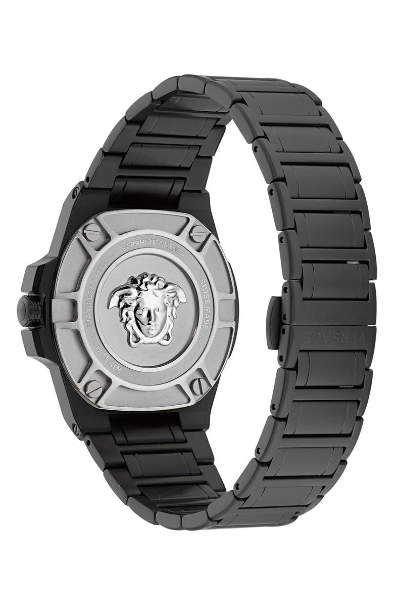 Versace Greca Reaction Bracelet Watch, 44mm, Alternate, color, Black