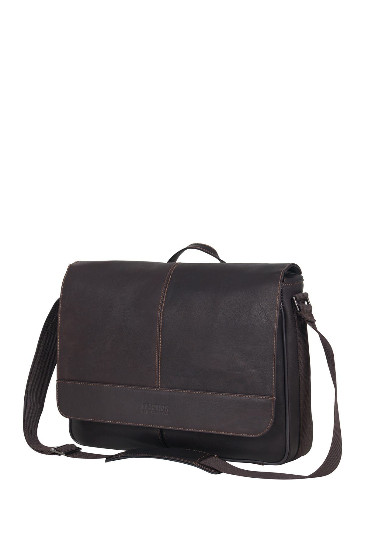 Kenneth Cole Reaction Colombian Leather Crossbody Laptop Case & Tablet Messenger Bag, Alternate, color, Brown