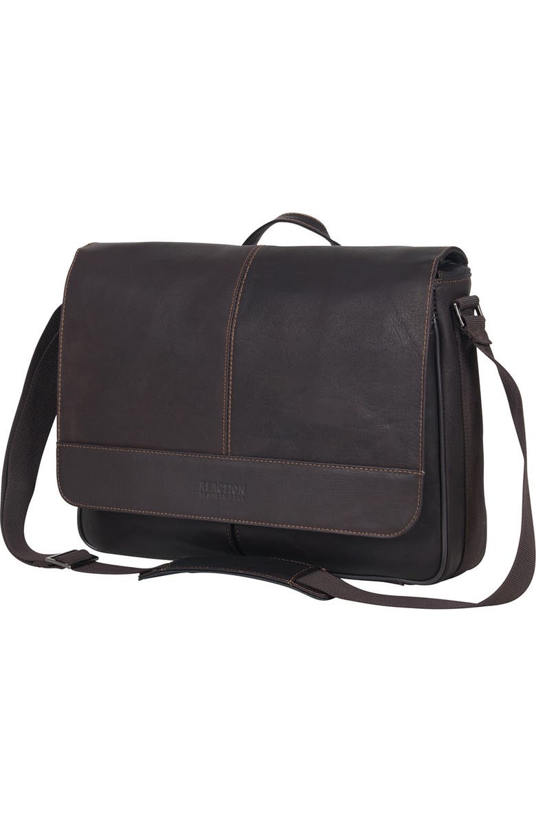 Kenneth Cole Reaction Colombian Leather Crossbody Laptop Case & Tablet Messenger Bag, Alternate, color, Brown