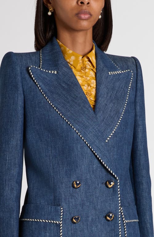 Valentino Garavani Piped Double Breasted Denim Blazer
