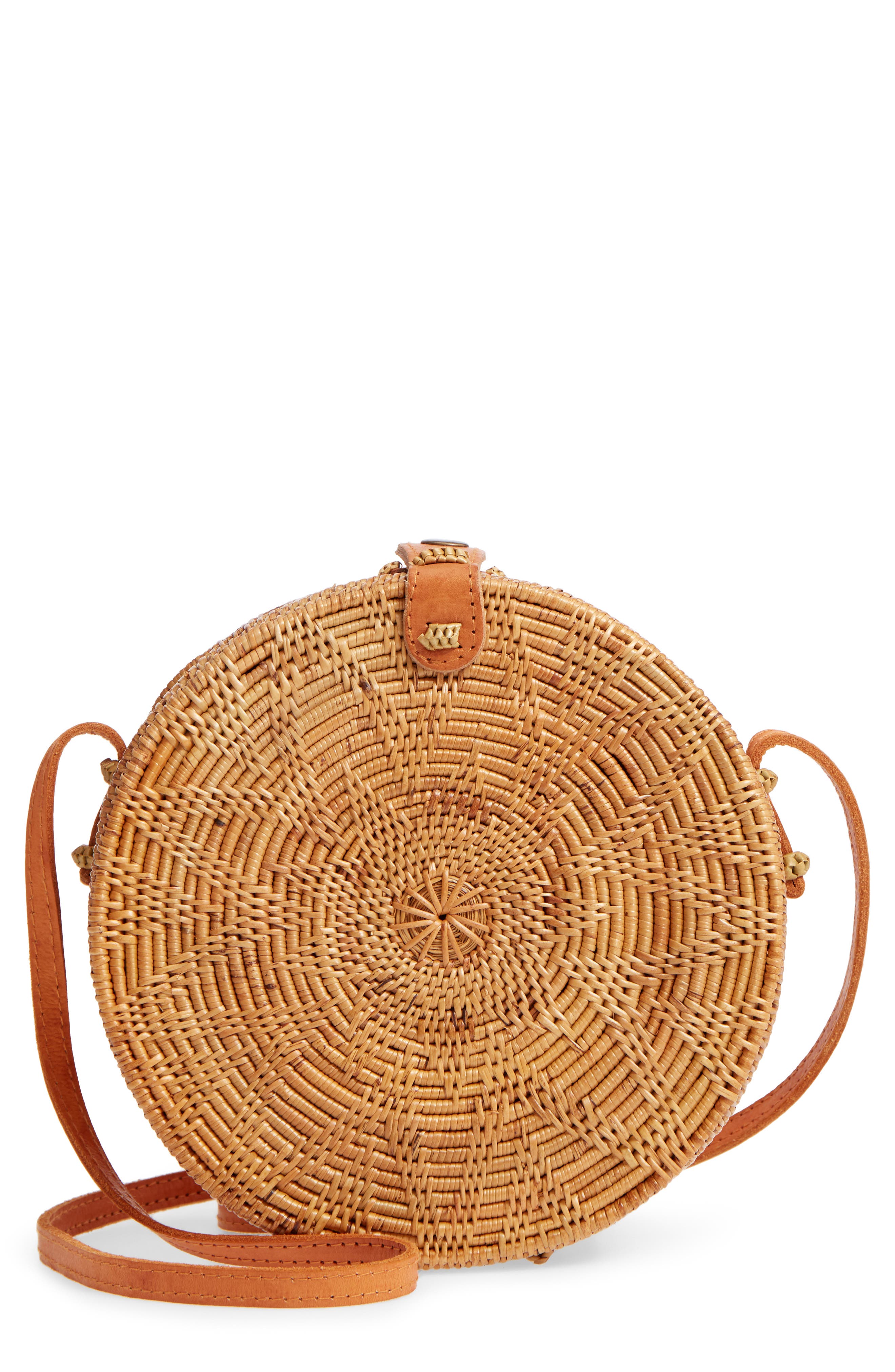 Street Level Woven Rattan Circle Basket Crossbody, Main, color, 