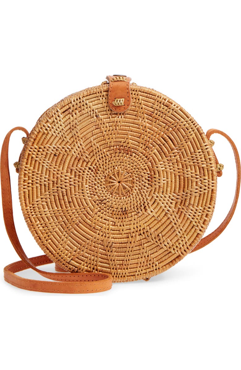 Street Level Woven Rattan Circle Basket Crossbody, Main, color,