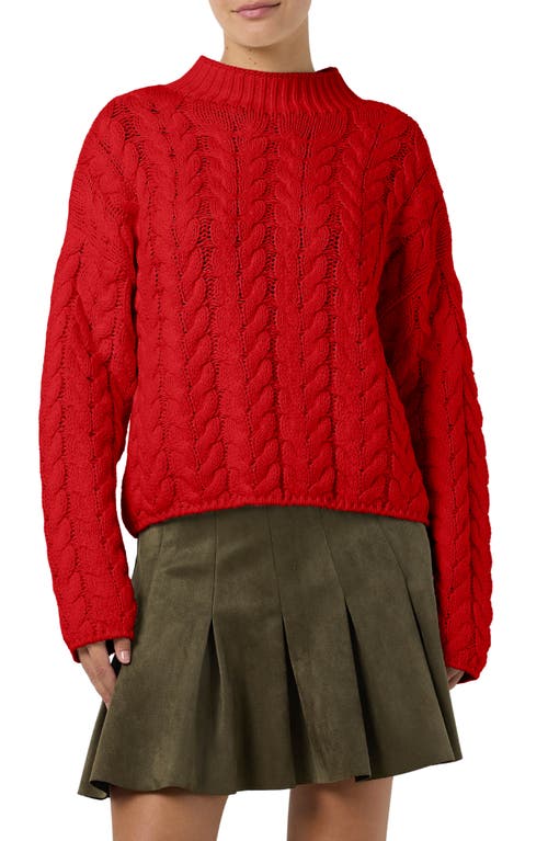 Noisy may Haysa Mock Neck Cotton Blend Cable Sweater in Racing Red 