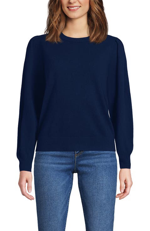 Cashmere Puff Sleeve Crew Neck Sweater