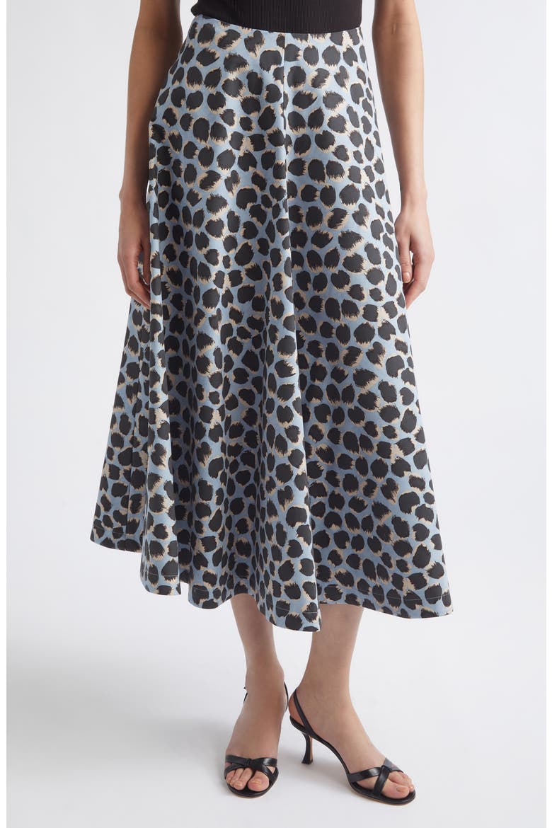 Varda Print A-Line Stretch Cotton Skirt, Main, color, VAPOR SPOTTED LEOPAR