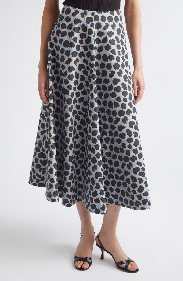 Altuzarra Varda Print A-Line Stretch Cotton Skirt, Main, color, Vapor Spotted Leopar