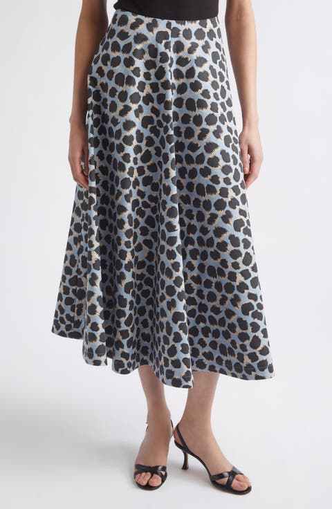 Varda Print A-Line Stretch Cotton Skirt