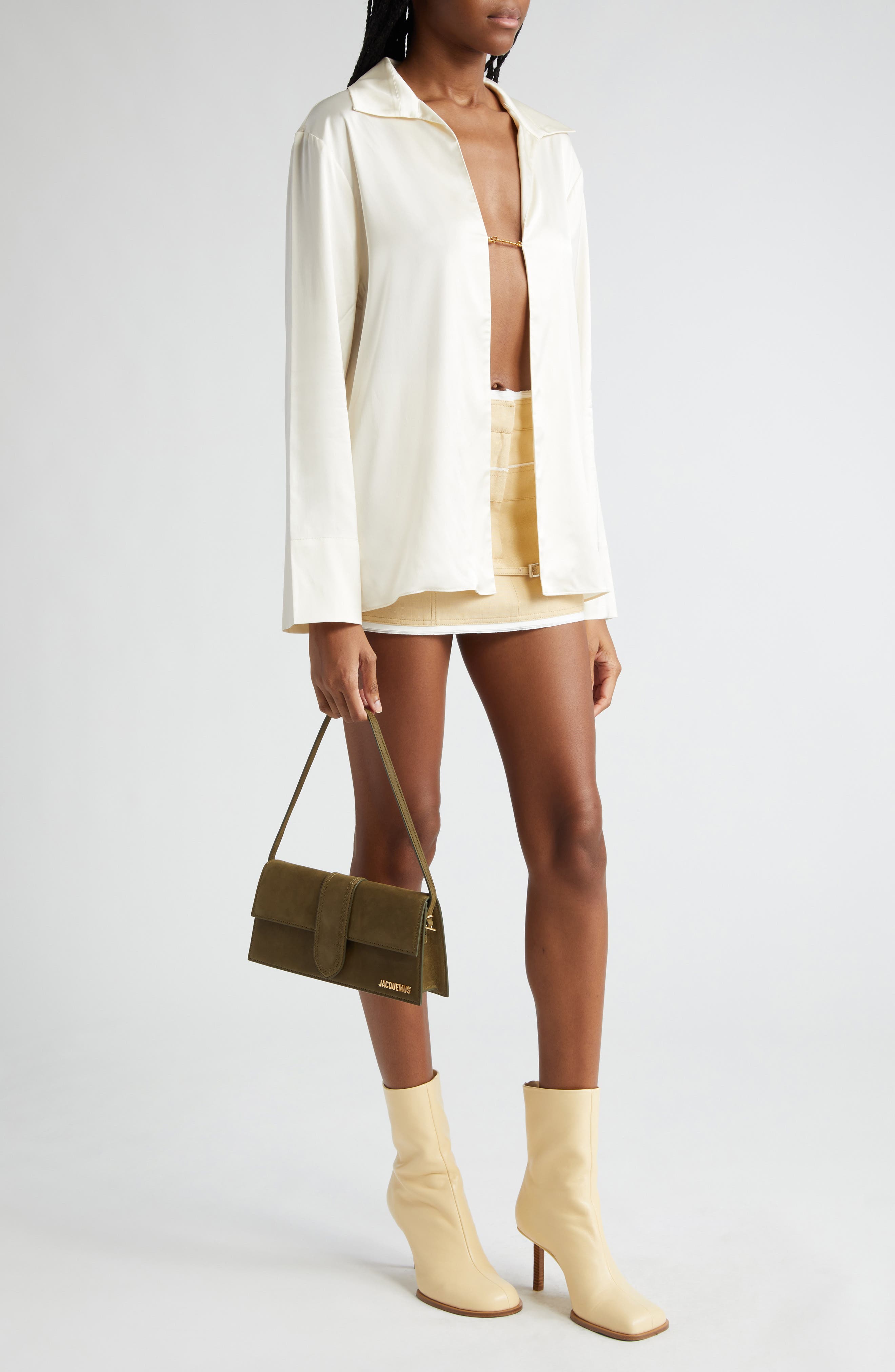 Jacquemus Long Le Bambino Leather Shoulder Bag, Alternate, color, 