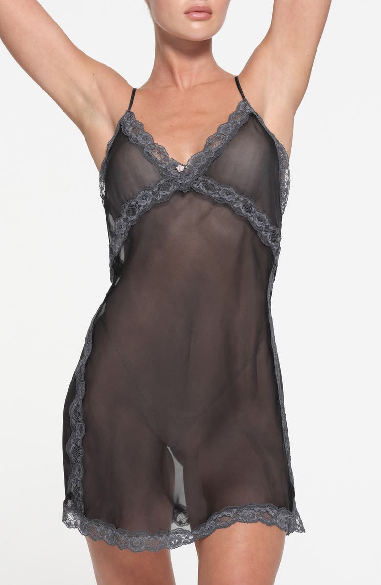 SKIMS Lace Trim Silk Chemise, Main, color, 