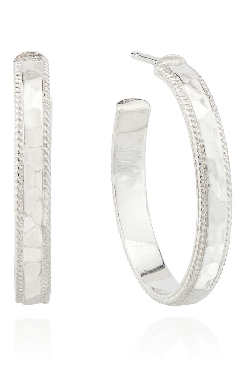Medium Hammered Hoop Earrings, Main, color, SILVER