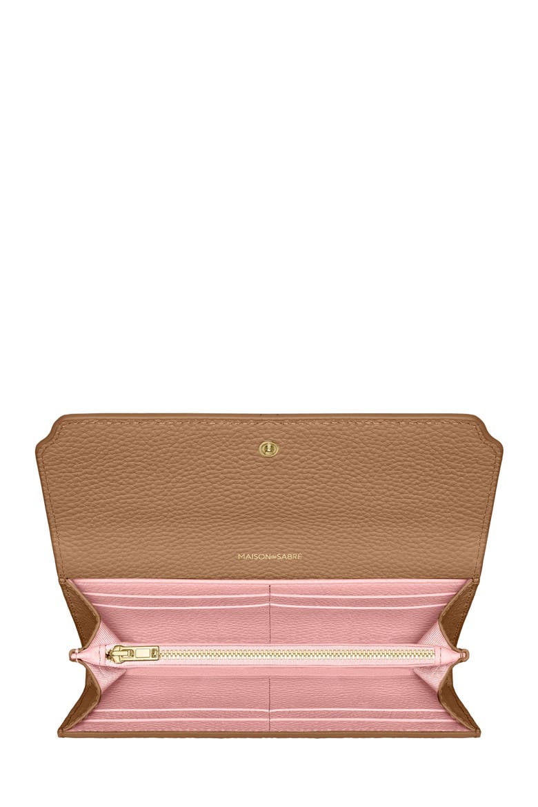 Long Leather Flap Wallet, Alternate, color, Sandstone Lily