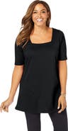 Jessica London Stretch Cotton Square Neck Tunic