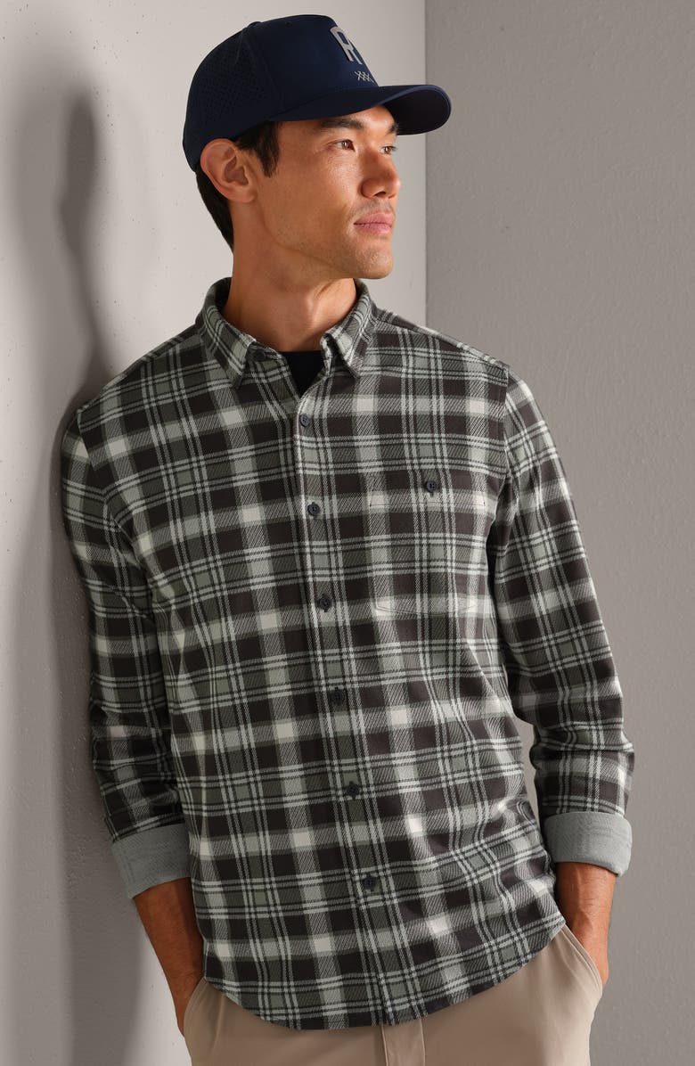 Rhone Hardy Plaid Flannel Button-Up Shirt, Alternate, color, Pine Gray Plaid