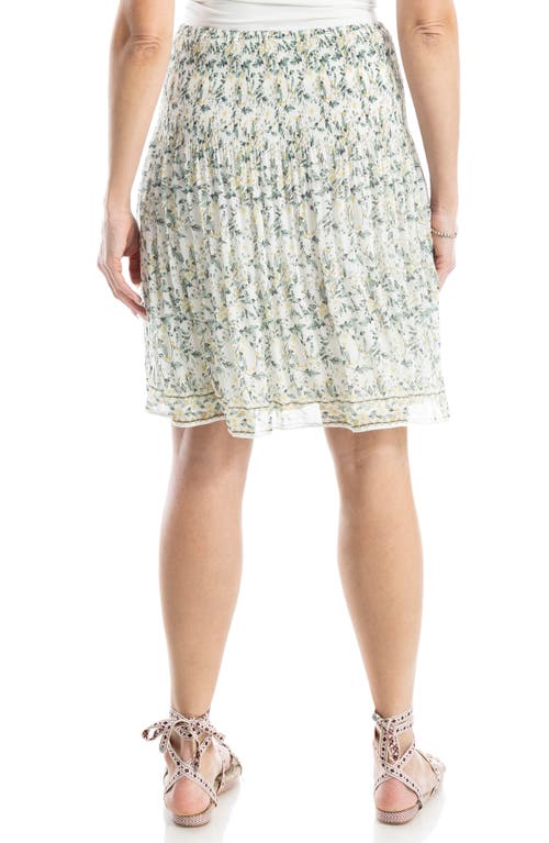 Max Studio Floral Pleated Pull-on Skirt In Cream/leafy Cherry Blossom