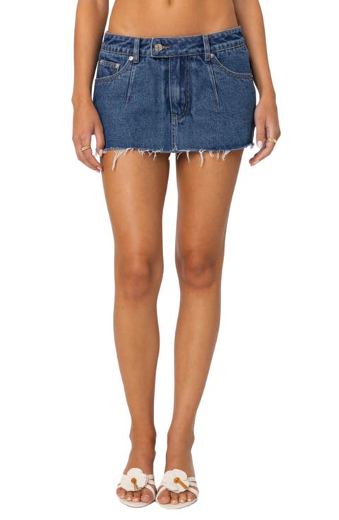 Clementine Low Rise Raw Hem Denim Miniskirt