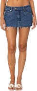EDIKTED Clementine Low Rise Raw Hem Denim Miniskirt