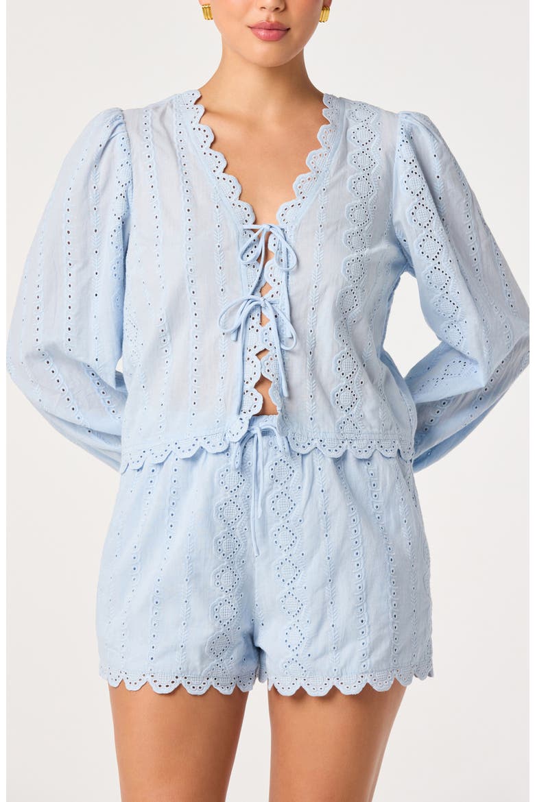 Leah Cotton Eyelet Drawstring Shorts, Alternate, color, LIGHT BLUE