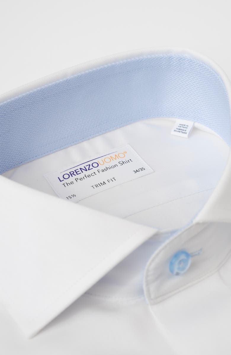 Lorenzo Uomo Trim Fit Herringbone Cotton Dress Shirt, Alternate, color, White