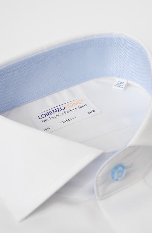 Lorenzo Uomo Trim Fit Herringbone Cotton Dress Shirt In White