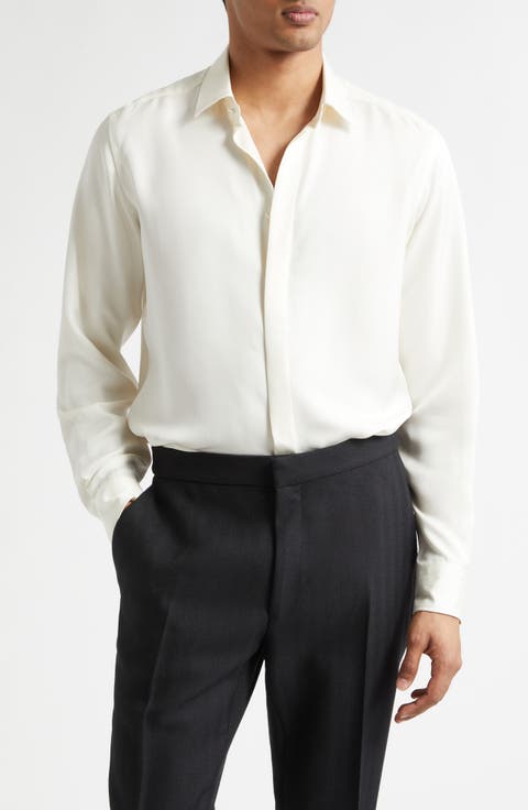 Classic Fit Enzymed Fluid Silk Twill Button-Up Shirt