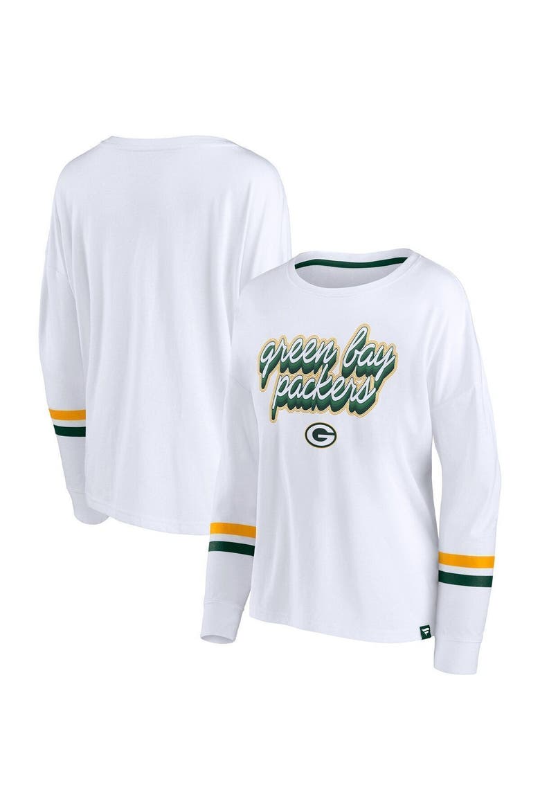 Women's Fanatics Branded White Green Bay Packers Retro Power Long Sleeve T-Shirt, Main, color, White