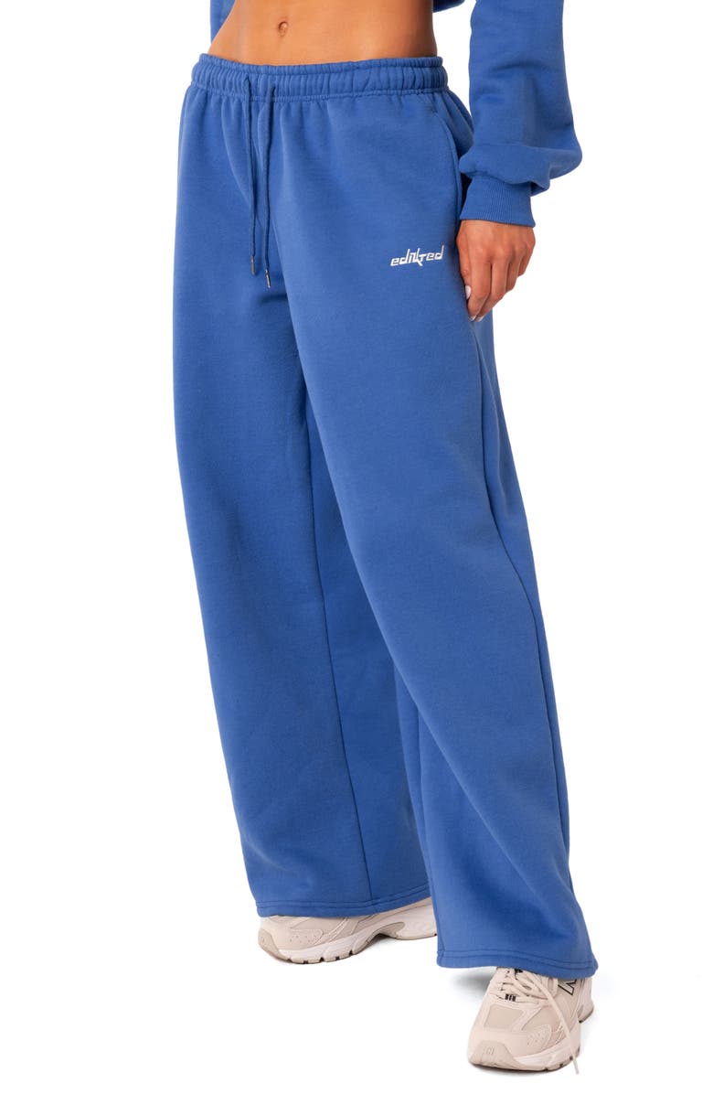 EDIKTED Breanna Low Rise Wide Leg Sweatpants, Alternate, color, Blue