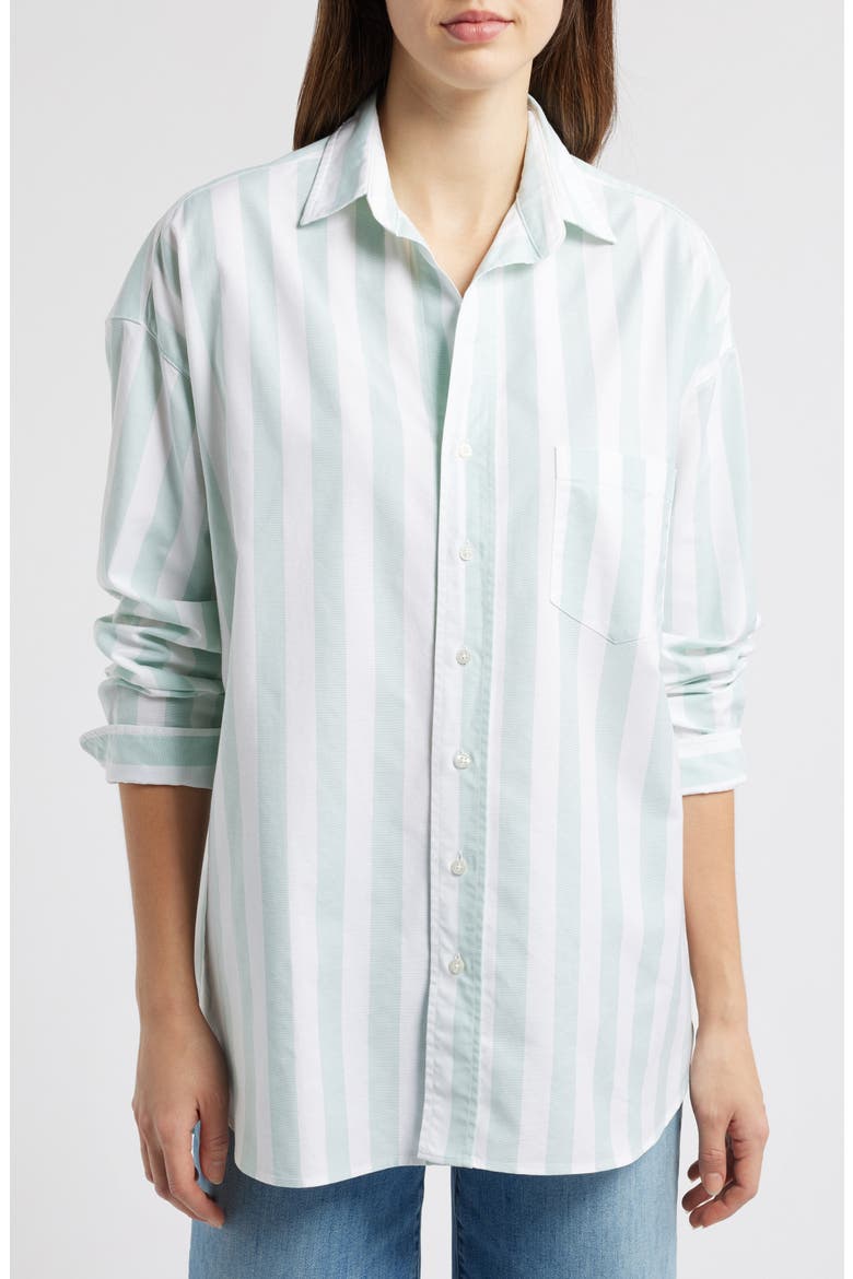 Shirley Stripe Oversize Button-Up Shirt, Main, color, WIDE SAGE STRIPE