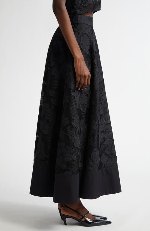 Lela Rose Floral Embroidered Midi Full Skirt In Black