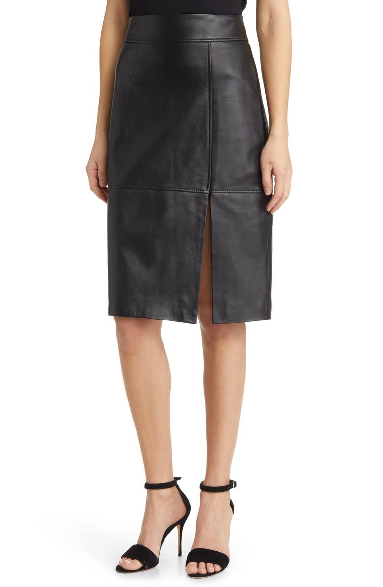 BOSS Setora Leather Pencil Skirt, Main, color, 
