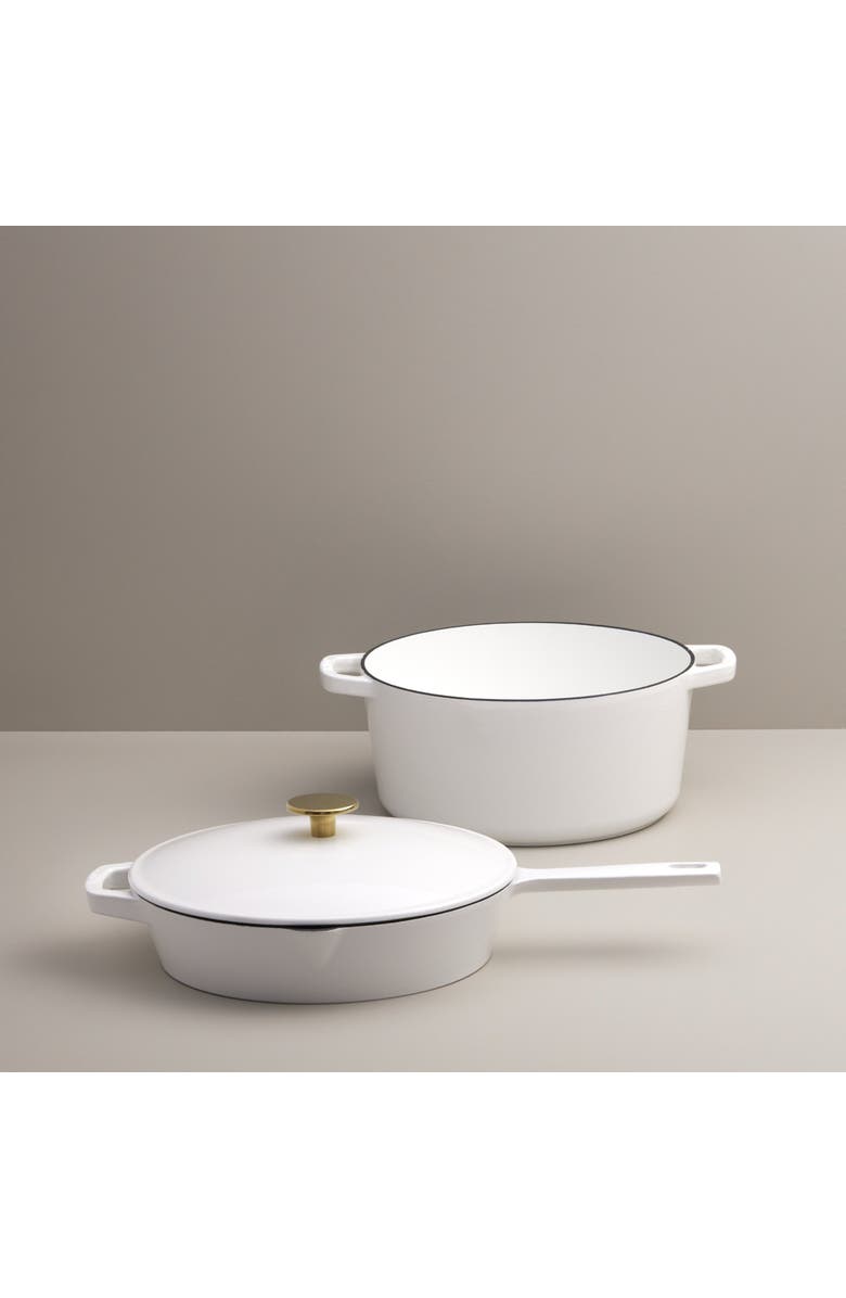 KANA 3-Piece Cast Iron Cookware Set, Main, color, White | Gold Knob