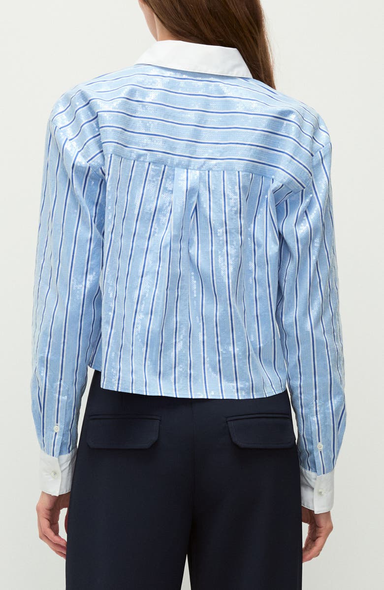 Veronica Beard Maia Sequin Detail Stripe Cotton Blend Button-Up Shirt, Alternate, color, 